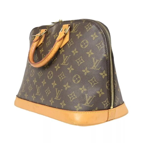 LOUIS VUITTON LV Logo Alma Hand Bag Monogram Leather Brown France - Picture 2 of 14